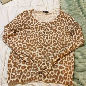 Guess Animal Print Button Down Shirt - Brown and Cream